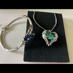 Angel Wing Love Heart silver  Necklaces for Women with flower bracelet